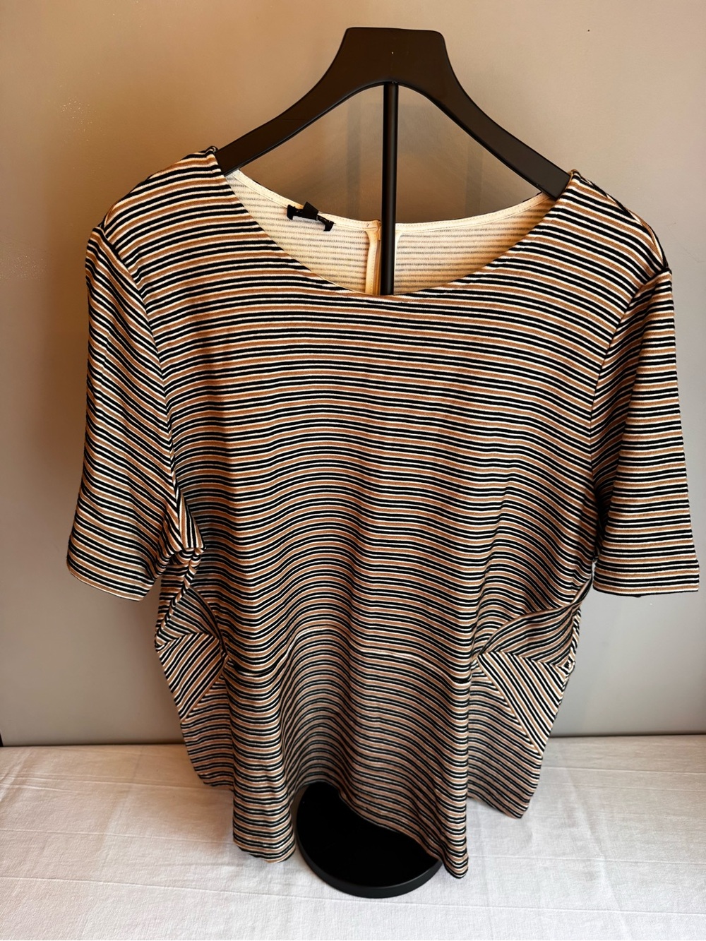 Talbots Cream and Black Striped Short-Sleeve Tee